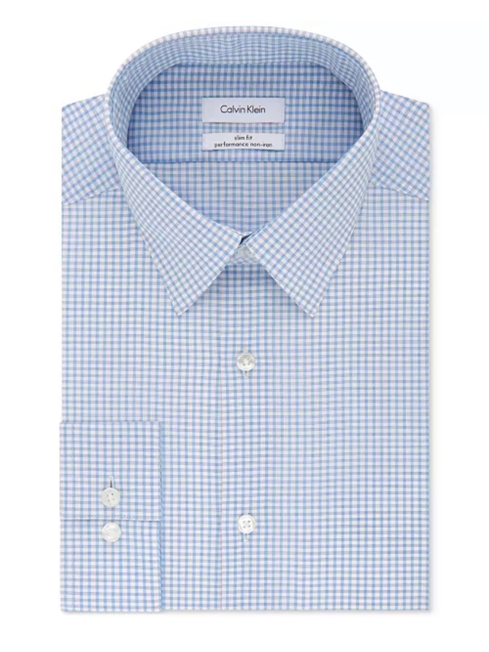 Calvin Klein Men's Slim-Fit Non-Iron Performance Stretch Blue Check Dress Shirt